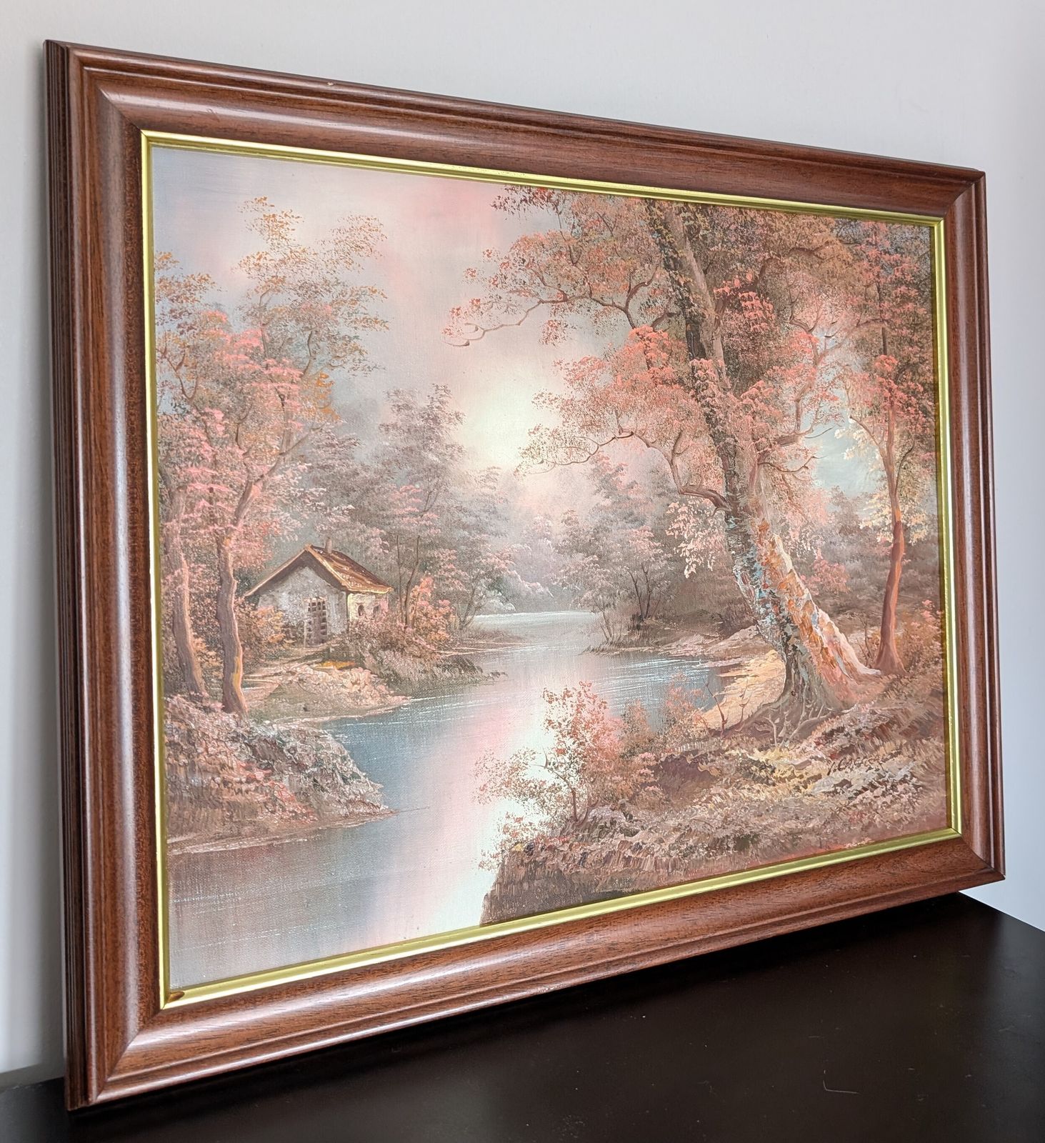Vintage Framed Oil Painting Irene Cafieri Woodland Scene photo Art