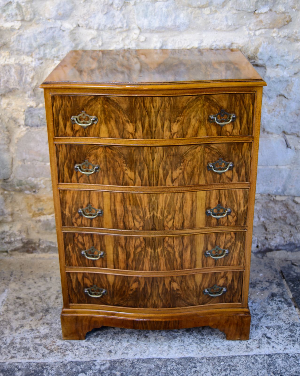 photo for sale Regency Style Walnut Chest Of Drawers   Serpentine Front