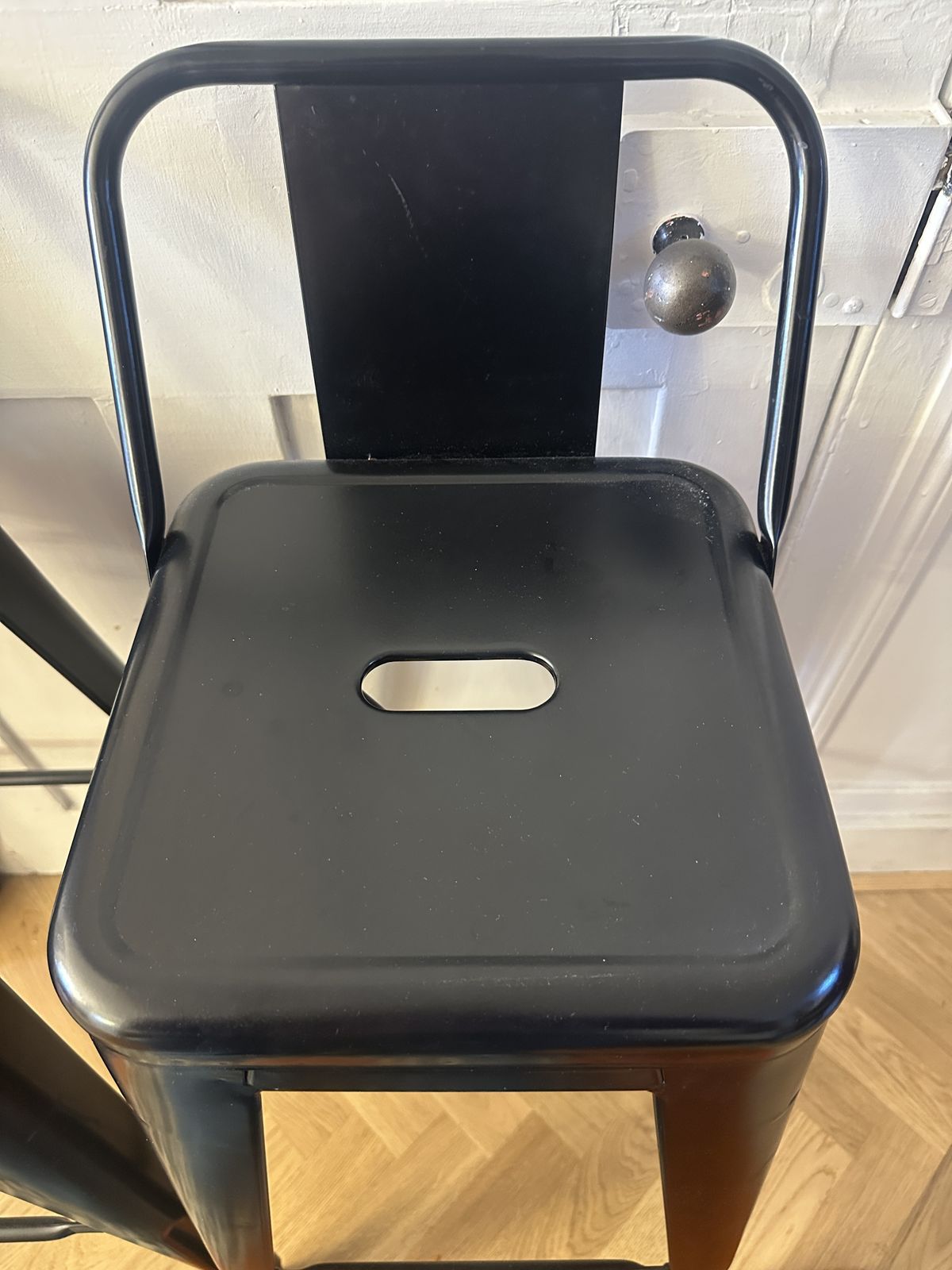 2 Genuine Tolix Metal Stools Matt Black High Counter 80cm Hardly Used Paid £733 photo for sale