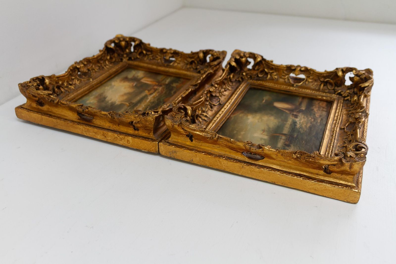 Marine Oil Paintings Of Sail Boats In Gilded Frame, 20th Century. Set Of 2. photo for sale
