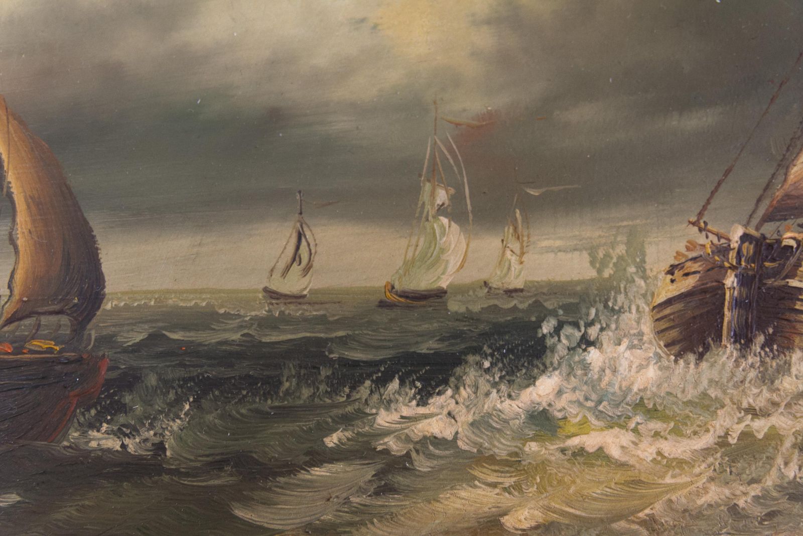 Marine Oil Paintings Of Sail Boats In Gilded Frame, 20th Century. Set Of 2. photo buy