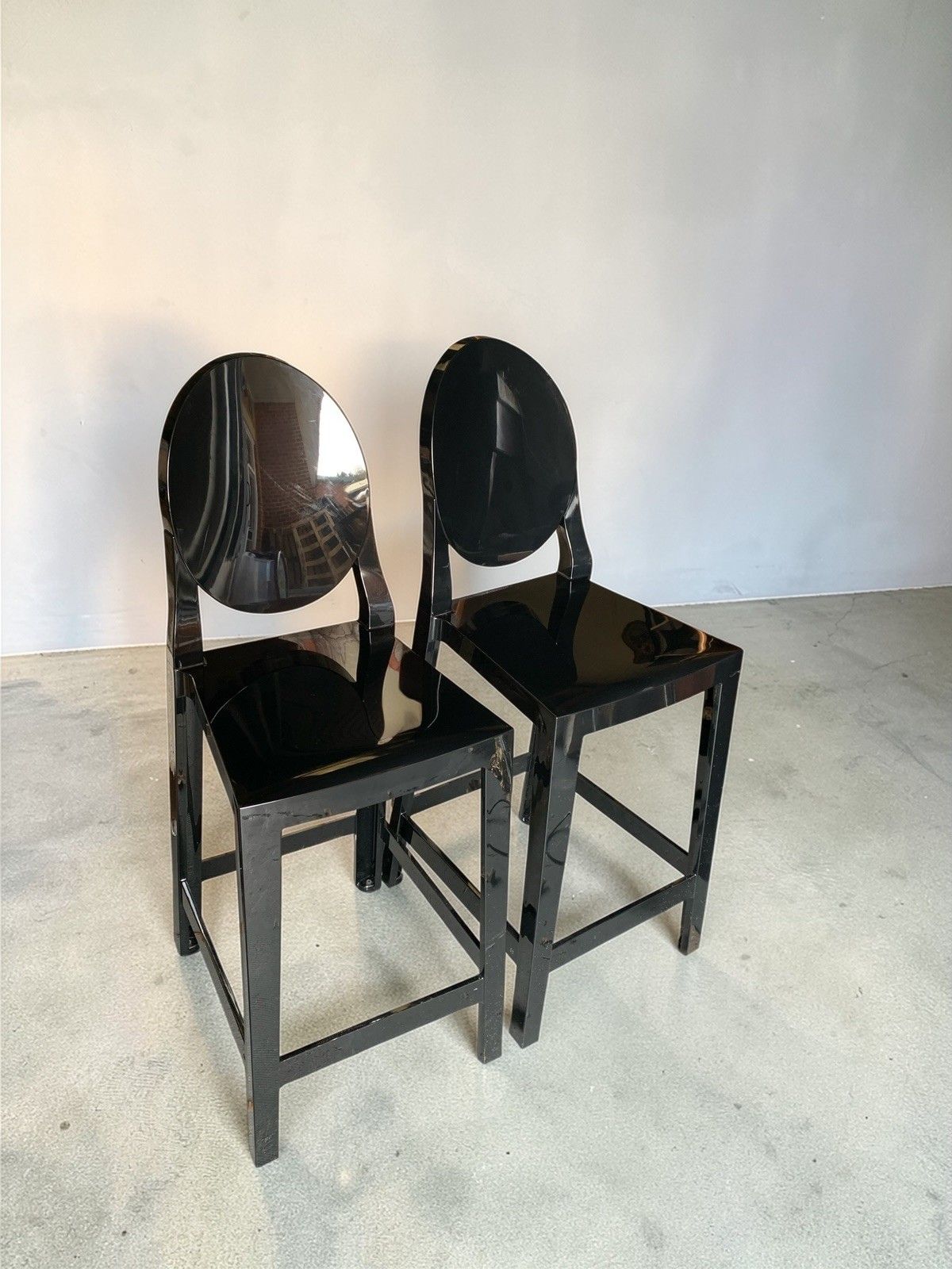 Pair Of Philippe Starck –Kartell ‘One More’ Counter Stools (65cm)  Glossy Black photo Furniture
