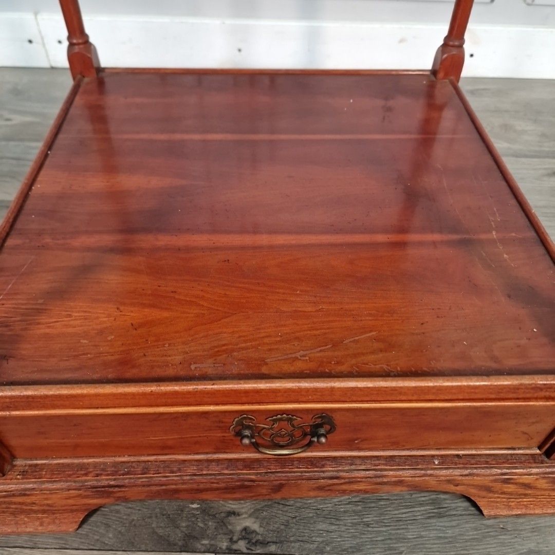 photo furniture Vintage Whatnot Side Table Two Tier Drawer Turned Mahogany Wooden Plant Stand