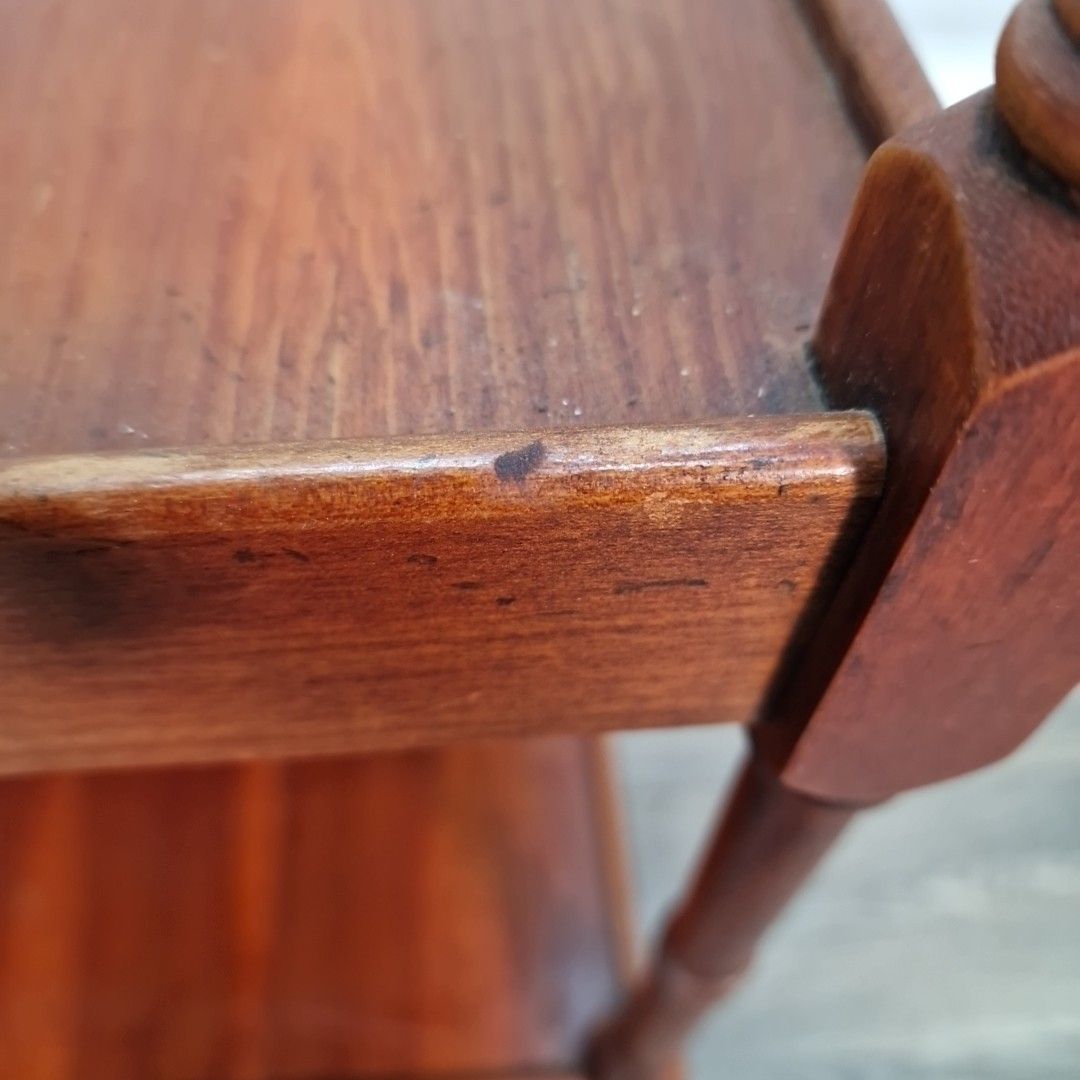 photo vinterior Vintage Whatnot Side Table Two Tier Drawer Turned Mahogany Wooden Plant Stand