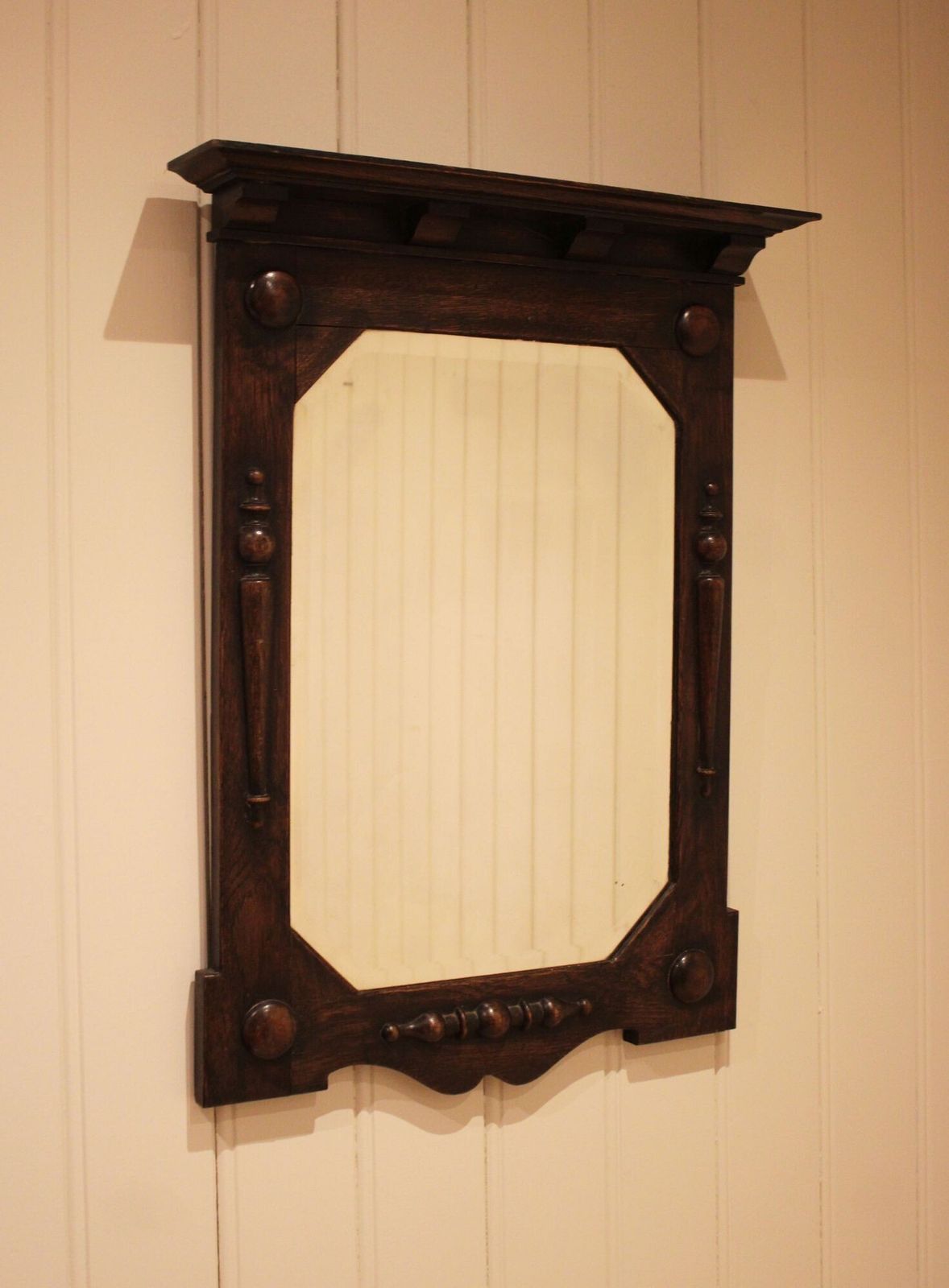 Solid Oak Wall Mirror, 1920s, Vintage photo furniture