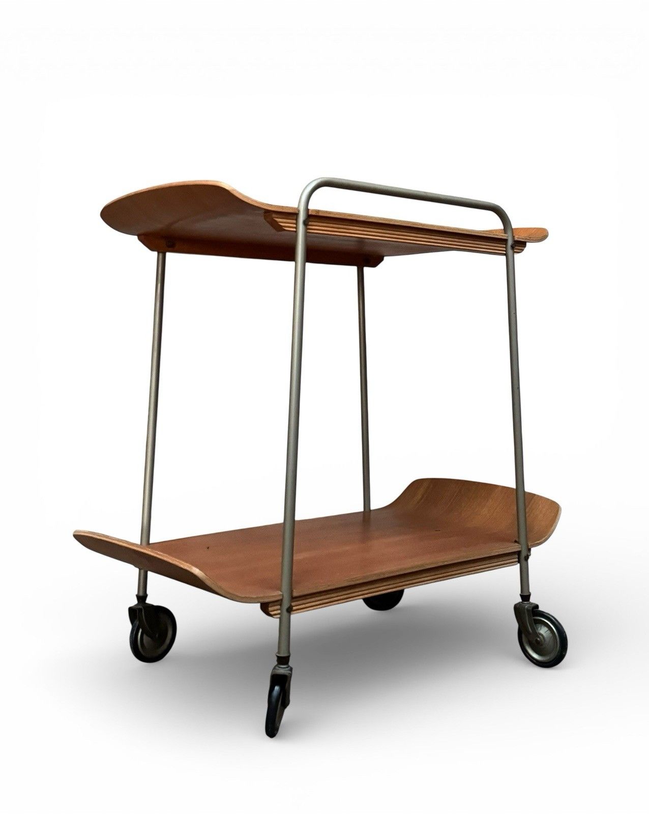 Vintage Bent Plywood And Steel Trolley Two Tier Alvar Aalto Style C1950s photo vintage