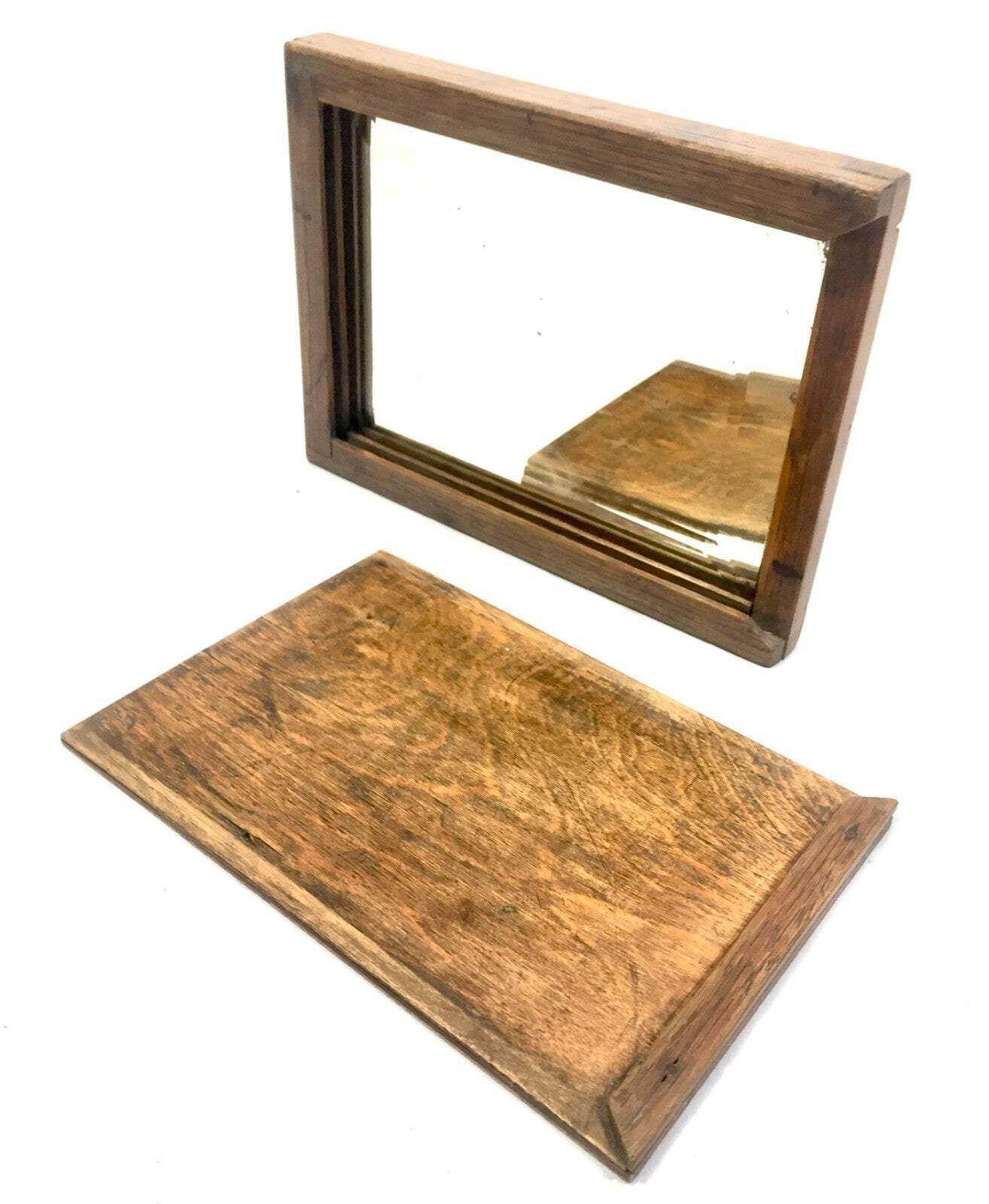 Antique Wooden Cased Travel Campaign Mirror With Sliding Lid / Portable