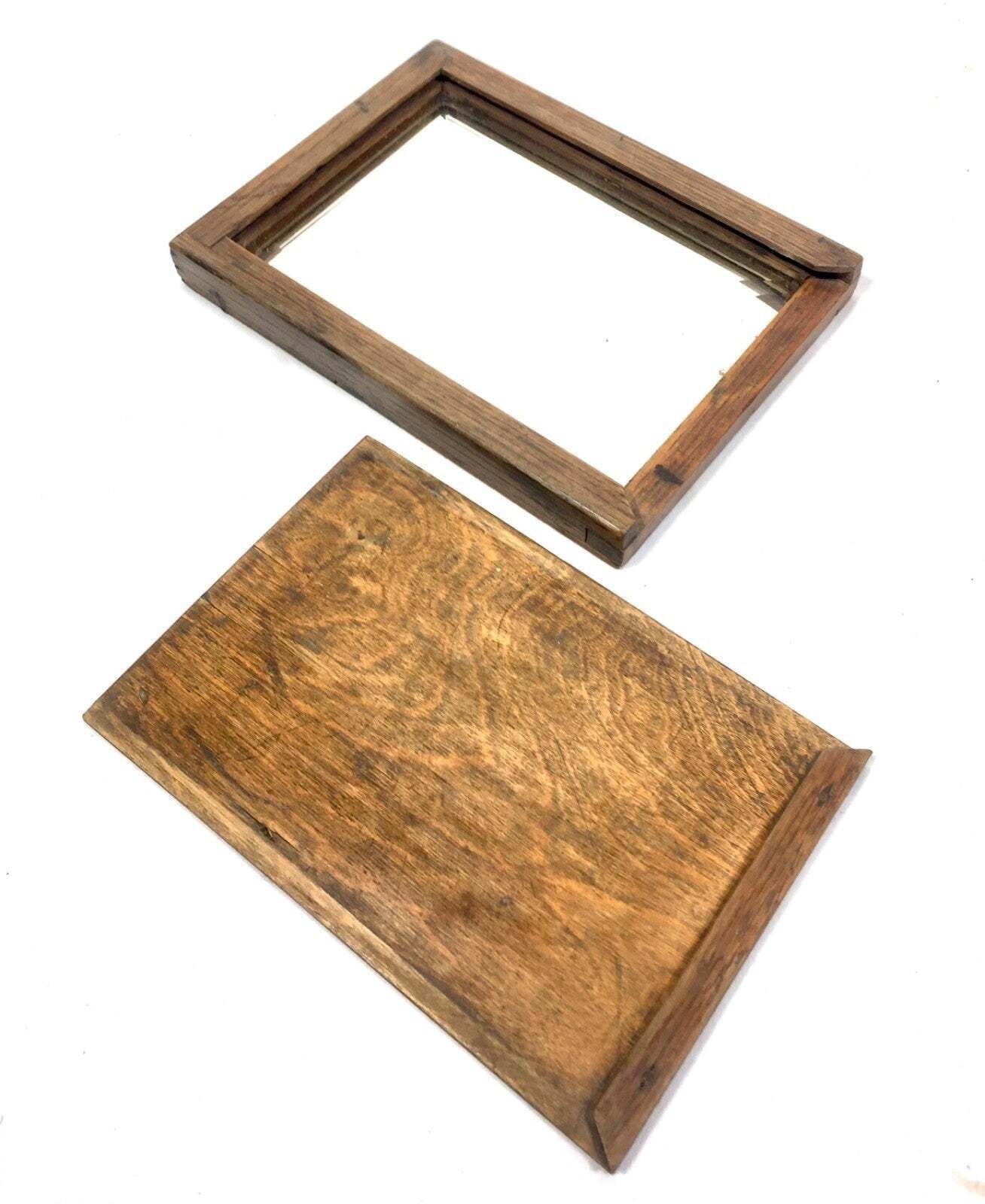 Antique Wooden Cased Travel Campaign Mirror With Sliding Lid / Portable photo vinterior