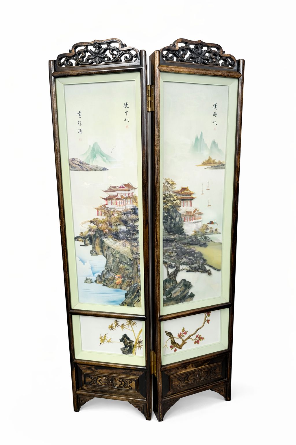 Large Chinese Folding Screen With Mother Of Pearl Inlay | Carved Hardwood | Five Panel Room Divider photo for sale