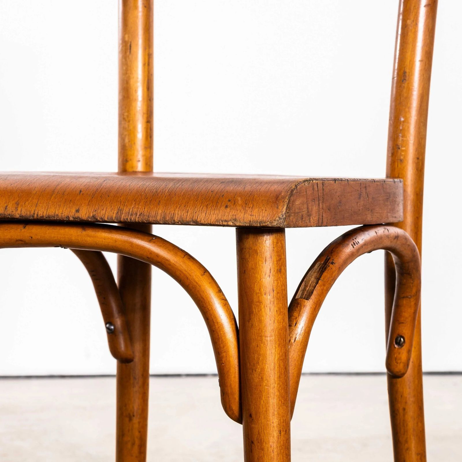 photo for sale 1940’s Large Honey Shield Back With A Flat Curved Edged Seat Dining Chairs – Set Of Four