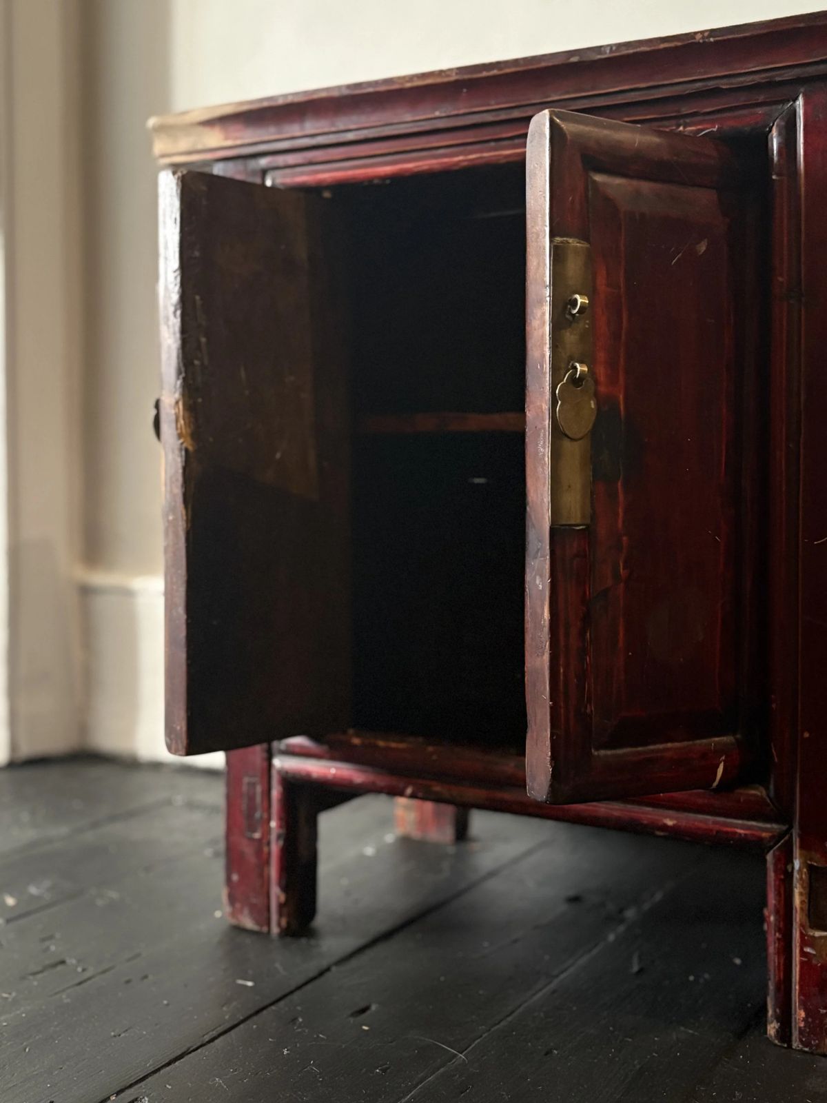 Furniture Turn Of The Century Lacquered Little Bedside Tables, China Circa 1905 photo