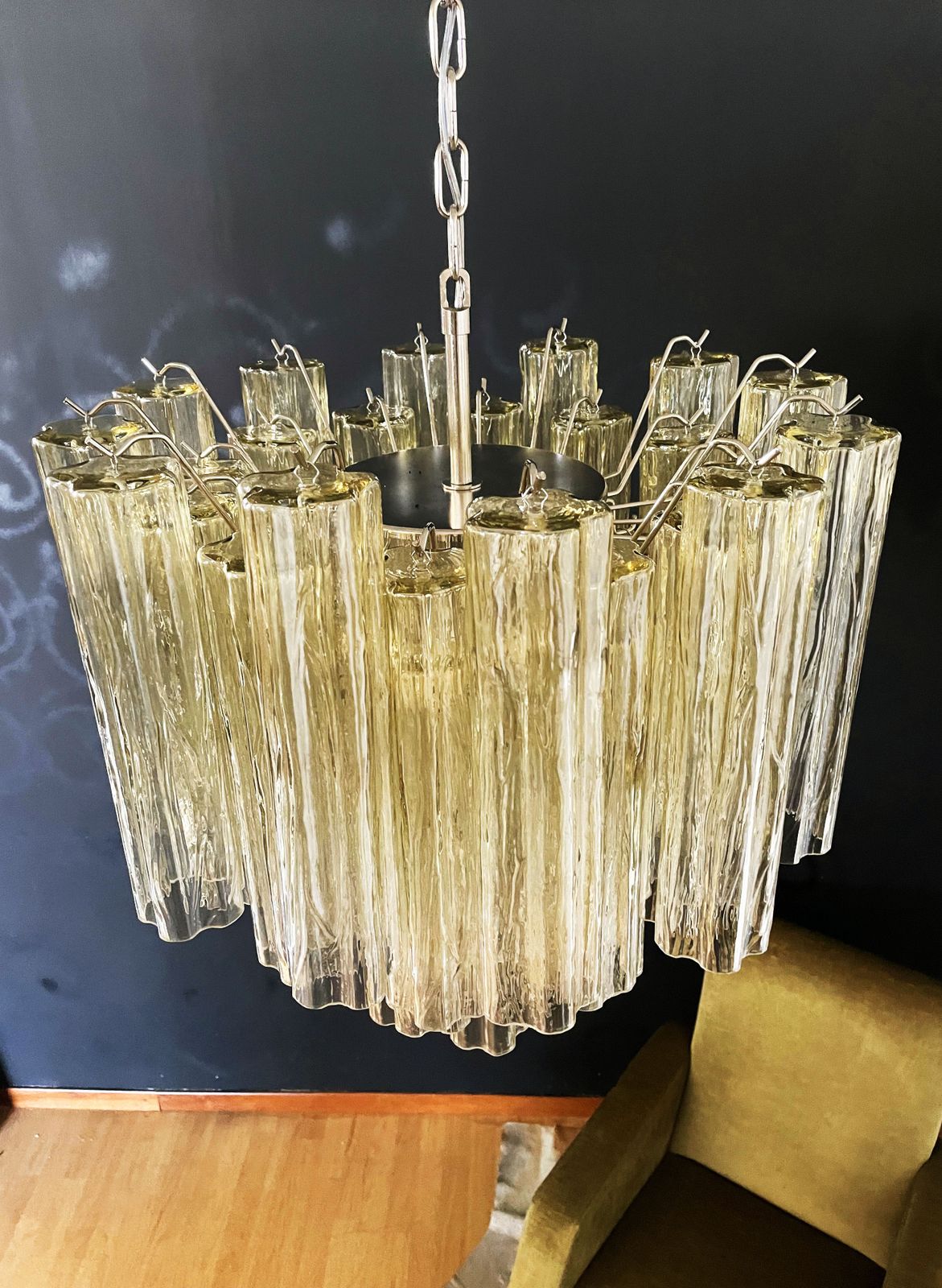Fantastic Murano Glass Tube Chandelier   36 Clear Amber Glass Tube photo for sale