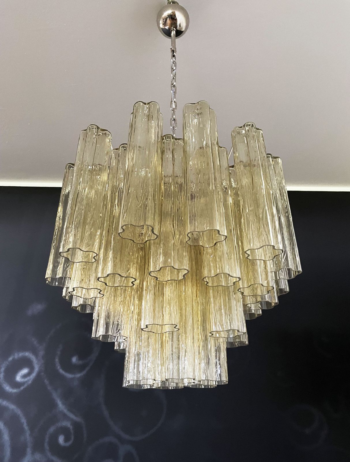 Fantastic Murano Glass Tube Chandelier   36 Clear Amber Glass Tube
