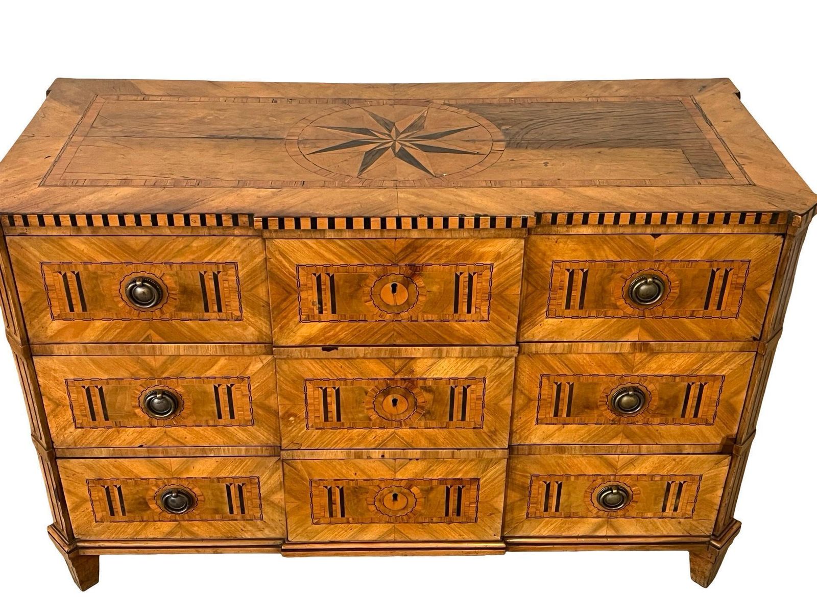 photo furniture 18th Century Walnut Austrian Neoclassical Chest Of Drawer With Fruitwood Inlay
