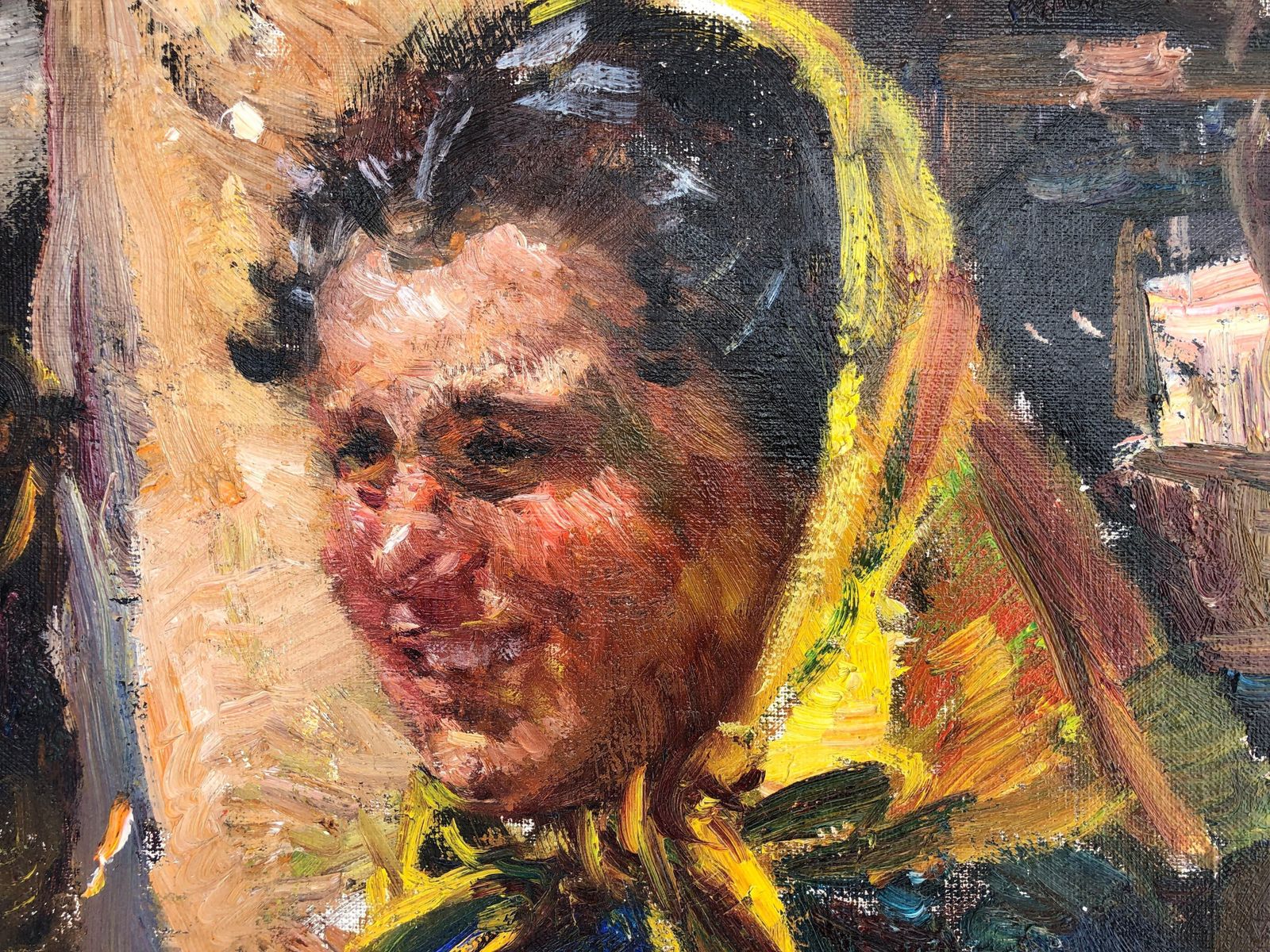 Ignacio Gil Sala Ibiza Market Scene, 1960s – Large Spanish Mediterranean Oil 1960s photo 6550.0