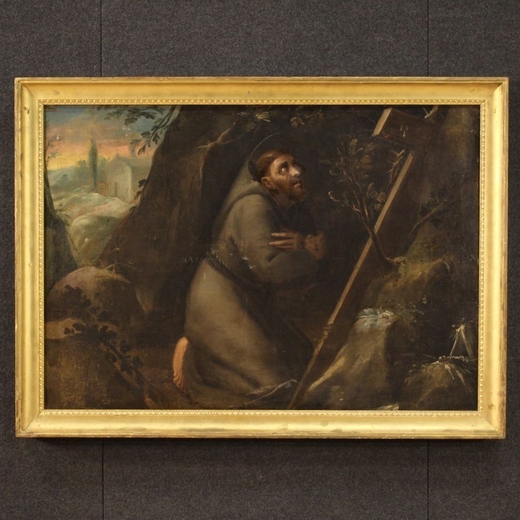 Antique Religious Painting From The 18th Century Saint Francis