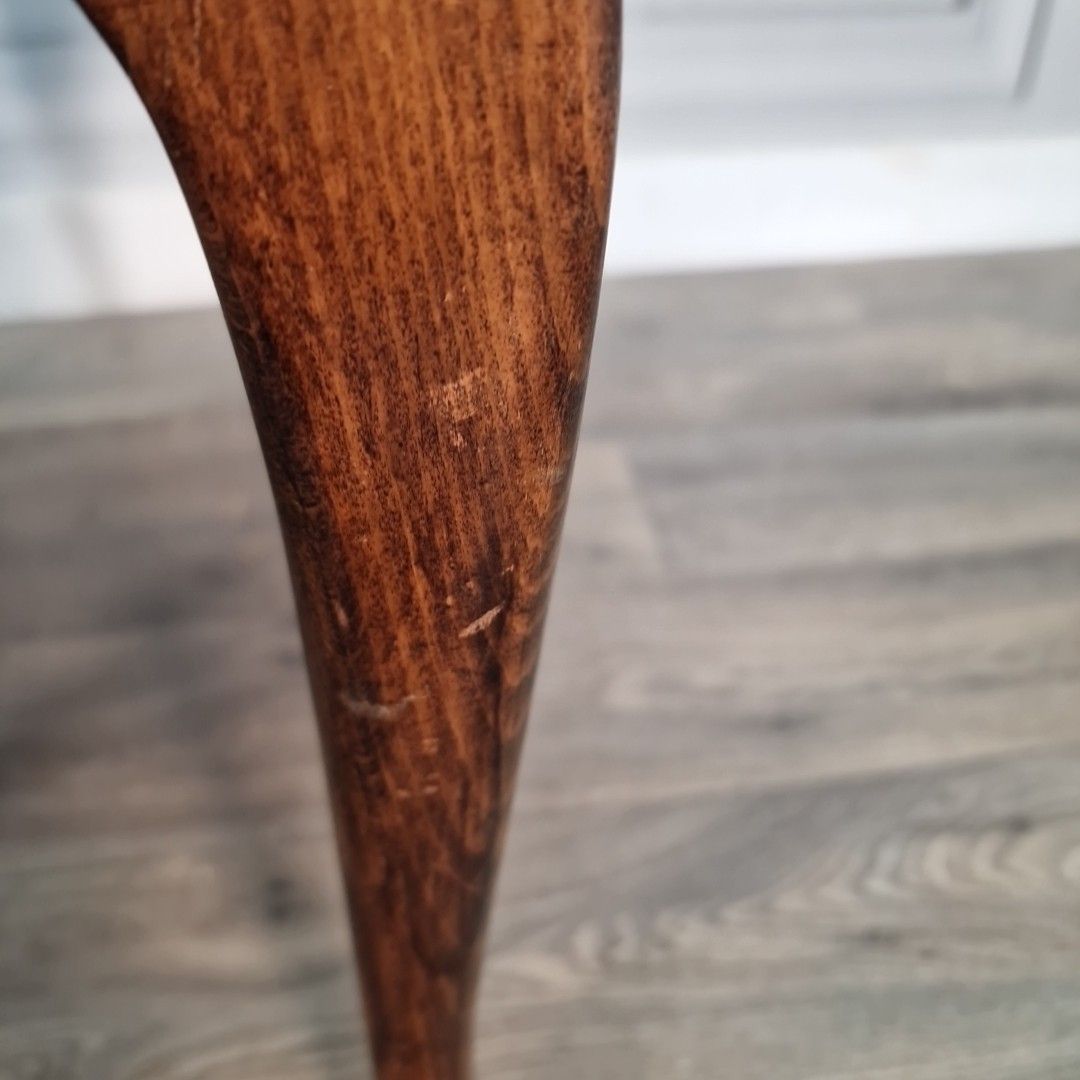 photo buy Vintage Walnut Side Table Glass Top Queen Anne Wood Coffee Floral Needlework