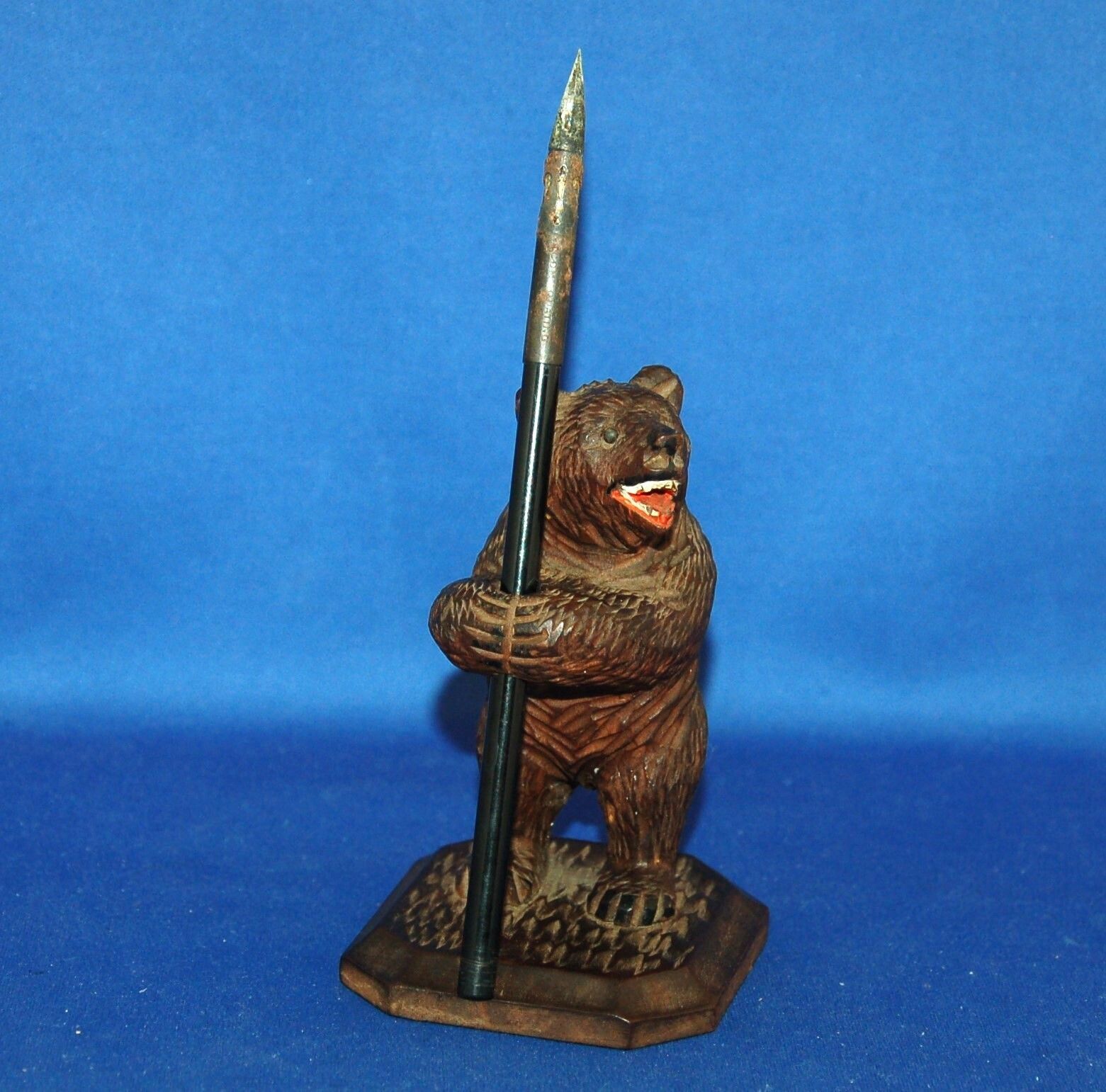 An Antique Carved Standing Bear Figure Pen Holder photo furniture