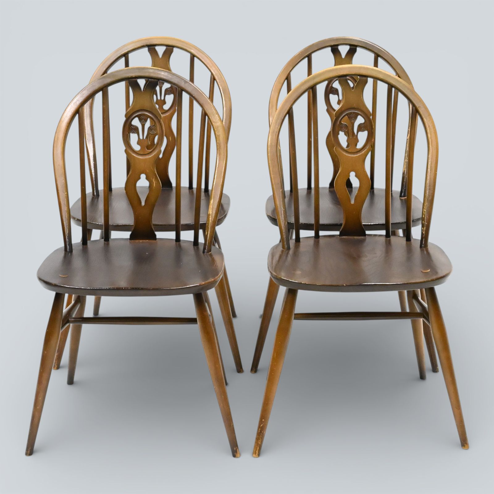 6 Ercol Windsor Bow Back Dining Chairs Fleur De Lis Carving Free Uk Delivery* photo furniture