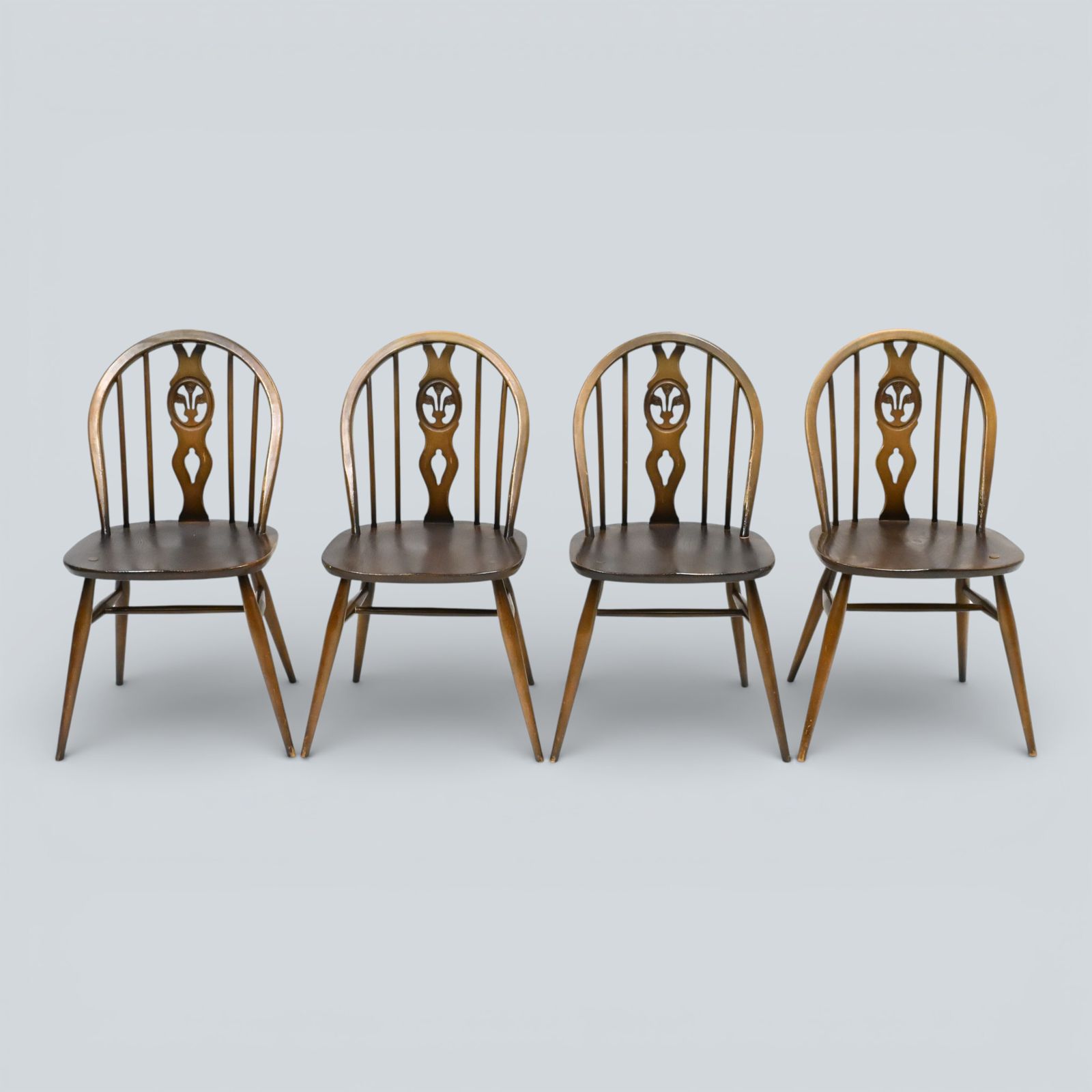 6 Ercol Windsor Bow Back Dining Chairs Fleur De Lis Carving Free Uk Delivery* photo for sale