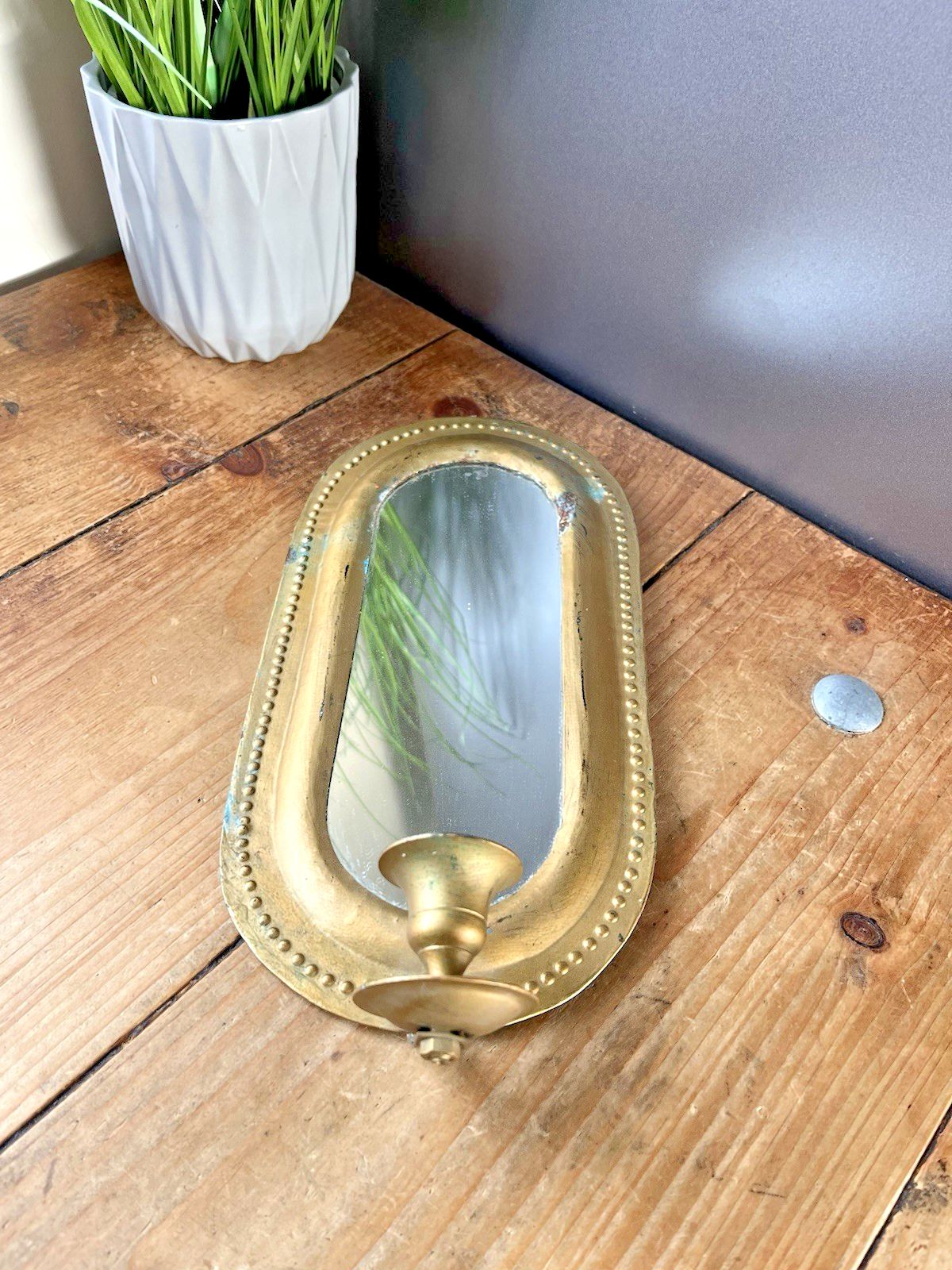 Vintage Antique Victorian Style Gilt Wall Mirror Candle Sconce Light Reflector photo for sale