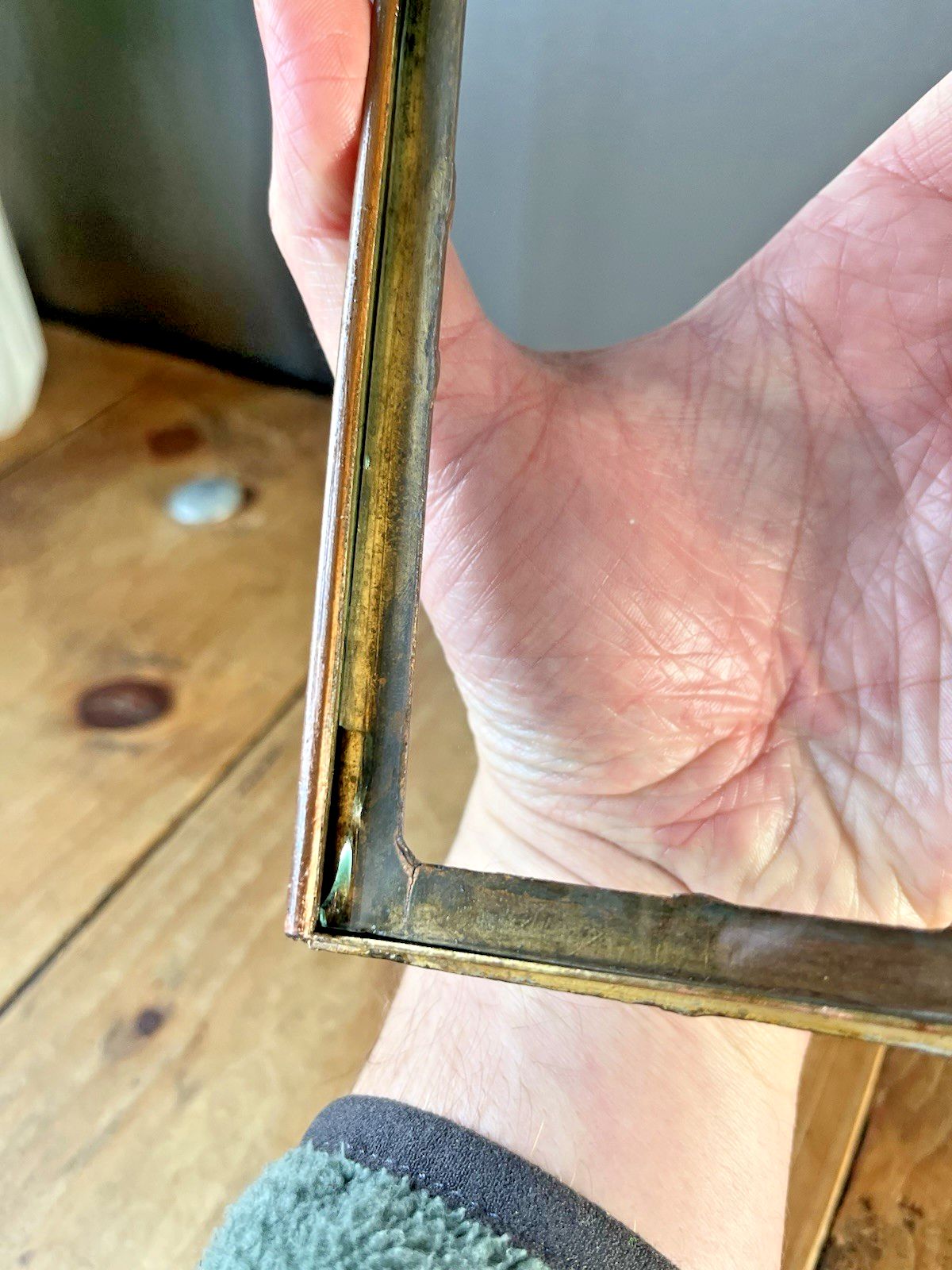 Antique French Regency Ribbon Reeded Copper Glass Easel Photo Picture Frame 19th photo 195.0