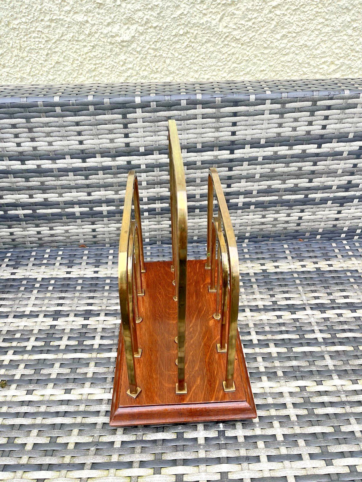 Exceptional Antique Wt&S William Tonks & Sons Brass Oak Magazine Newspaper Rack photo vintage