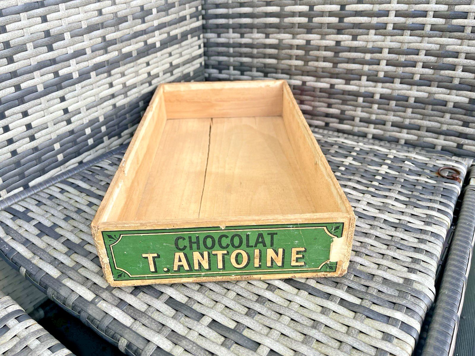 Large Antique C1920 Belgian Chocolate Wooden Counter Shop Display Crate Box Prop photo for sale