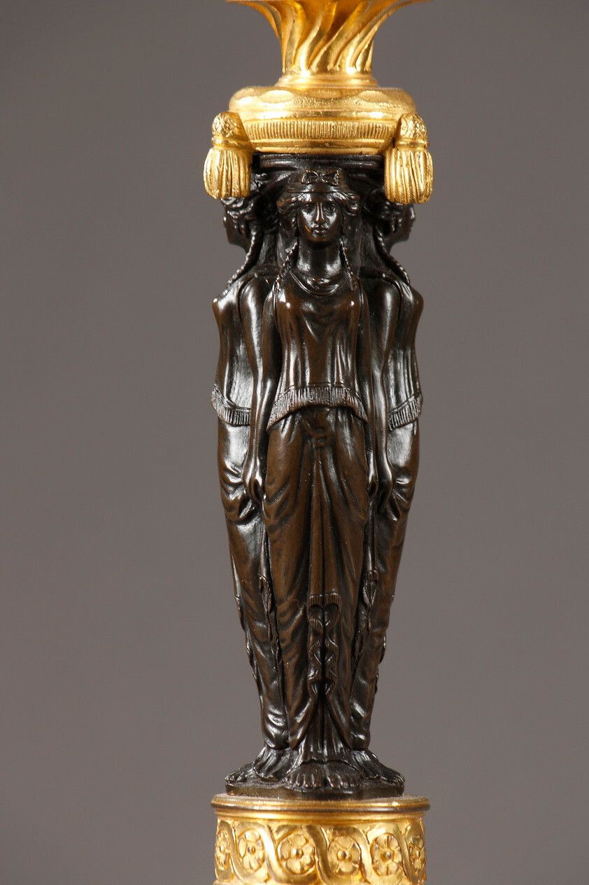 Pair Of Bronze And Marble Candelabra, Directory Period photo for sale