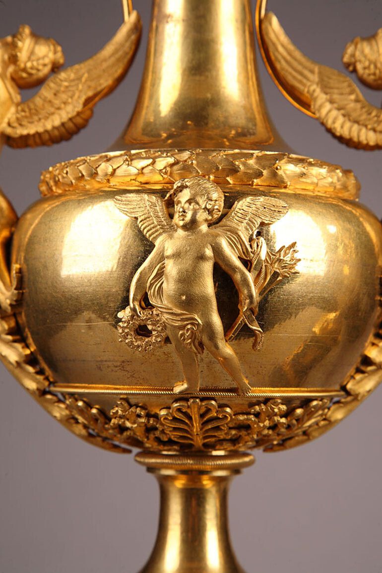 Pair Of Directory Period Candelabra With Swans And Winged Women photo Home Decor