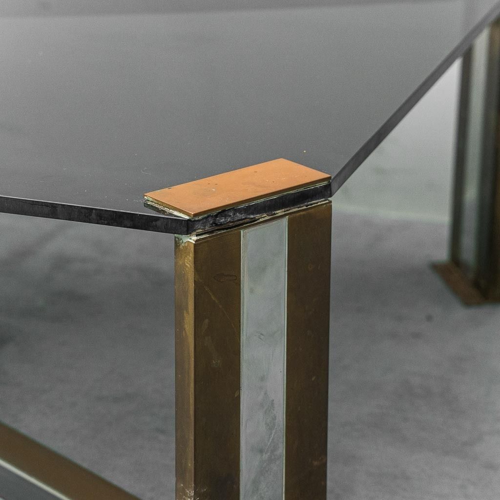 Vintage 1970s Modernist Smoked Glass And Brass Coffee Table photo for sale