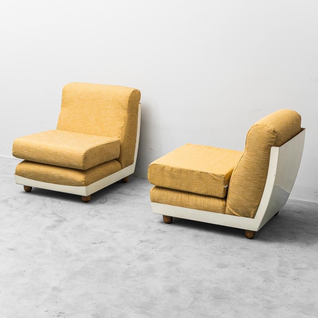 Pair Of Vintage Yellow Fabric Armchairs From The 1970s