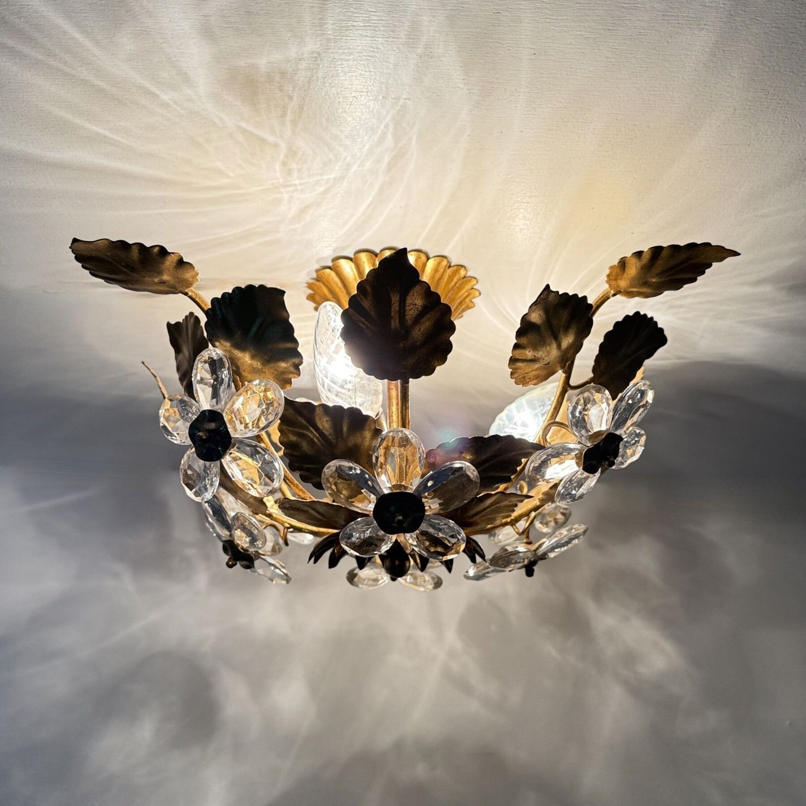 Mid Century Design Banci Style Ceiling Lamp Crystal Flower , 1970s photo vinterior