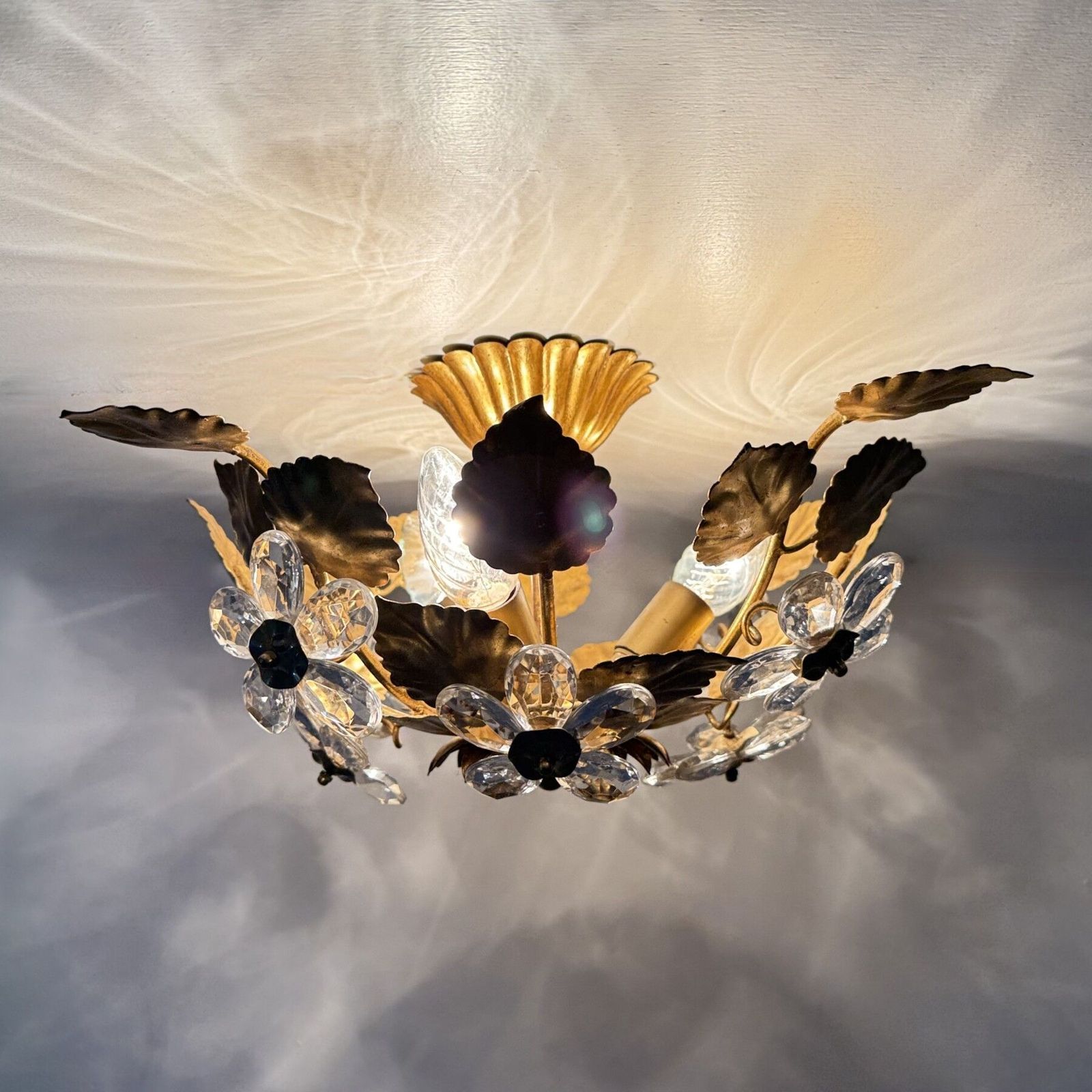 Mid Century Design Banci Style Ceiling Lamp Crystal Flower , 1970s photo buy