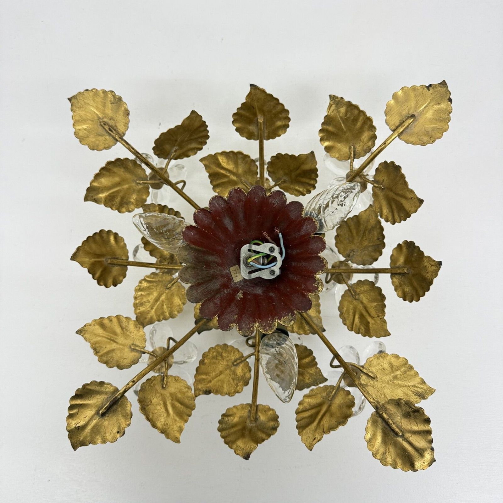 photo vintage Mid Century Design Banci Style Ceiling Lamp Crystal Flower , 1970s