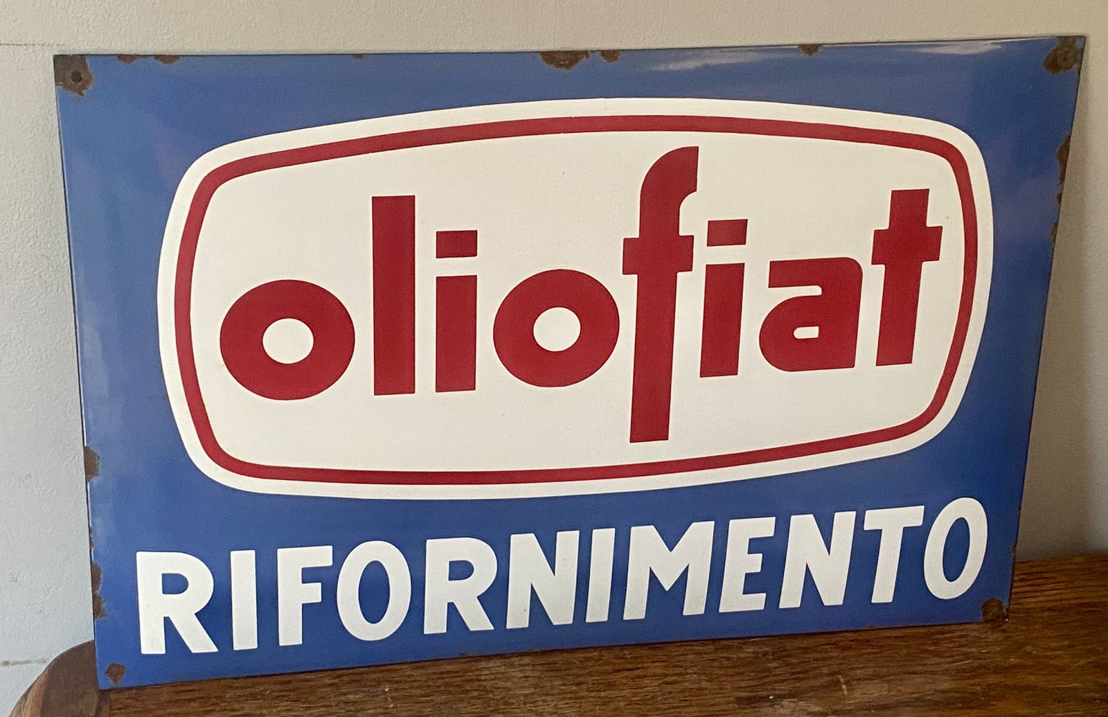 Large Oliofiat Fiat Oil Refueling Enamel Metal Advertising Sign Enamelled Garage Showroom Car Art 500 124 Spider Abarth Dino Lubrificante Rally Racing photo furniture