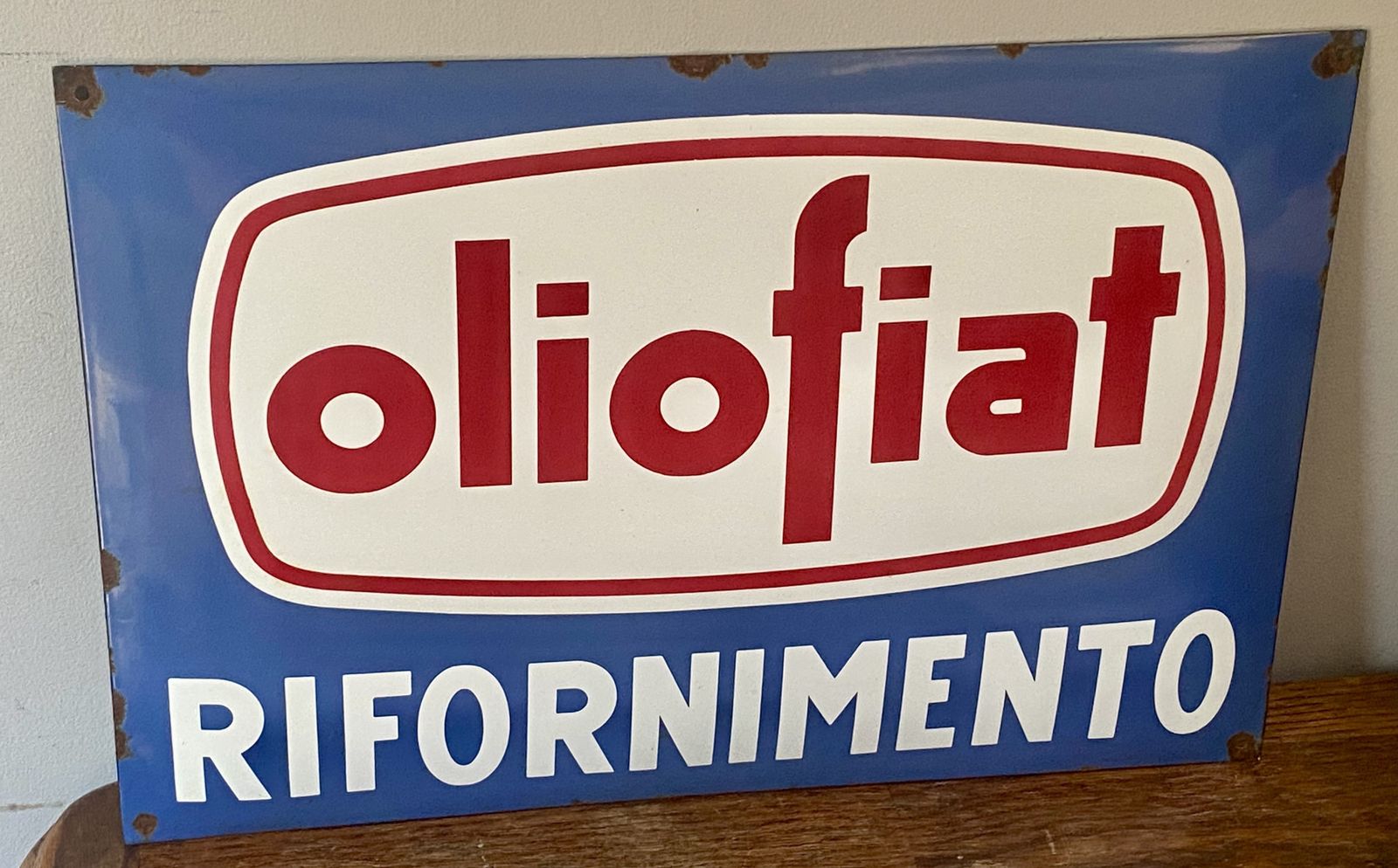 Large Oliofiat Fiat Oil Refueling Enamel Metal Advertising Sign Enamelled Garage Showroom Car Art 500 124 Spider Abarth Dino Lubrificante Rally Racing photo Home Decor