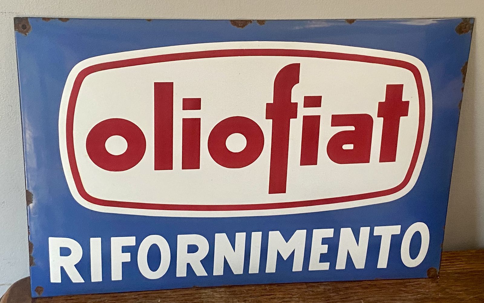 photo for sale Large Oliofiat Fiat Oil Refueling Enamel Metal Advertising Sign Enamelled Garage Showroom Car Art 500 124 Spider Abarth Dino Lubrificante Rally Racing