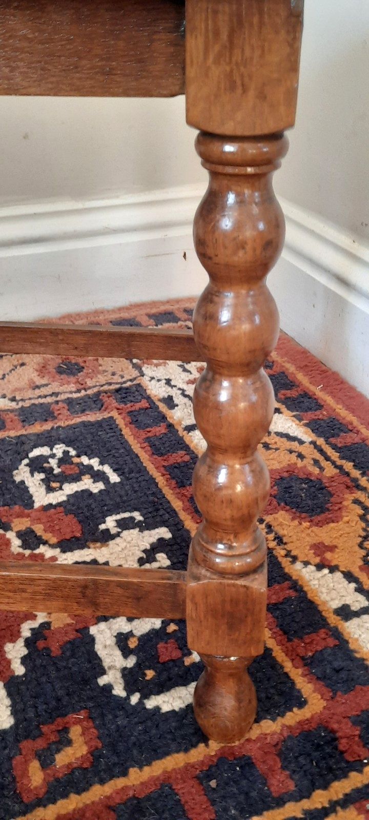 Vintage Oak Duet Bench Stool With Bobble Turned Legs Woven Cane Rattan Seat. photo 175.0