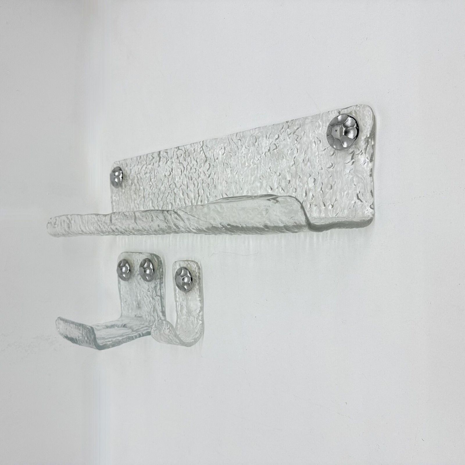 Set Of Grohe Ice Glass Bathroom Set Towel Hanger, Soap Tray And Plateau , 1970s photo furniture