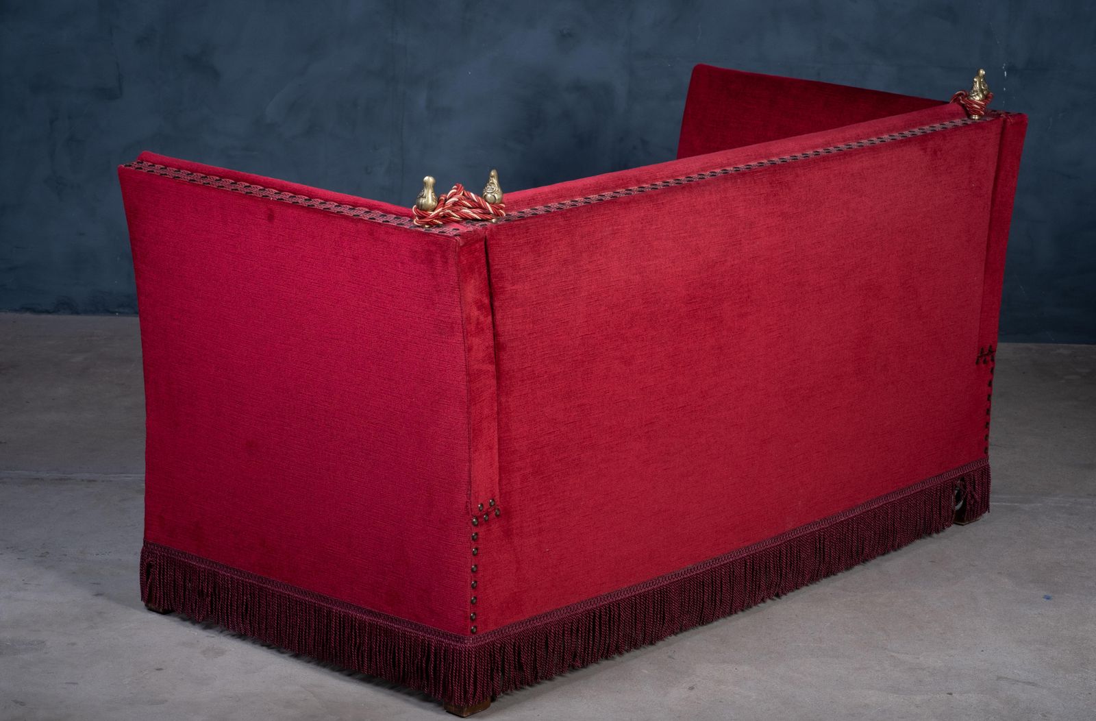1918.0 Vintage Red Velvet Knole Sofa With Floral Cushions, 1950s photo