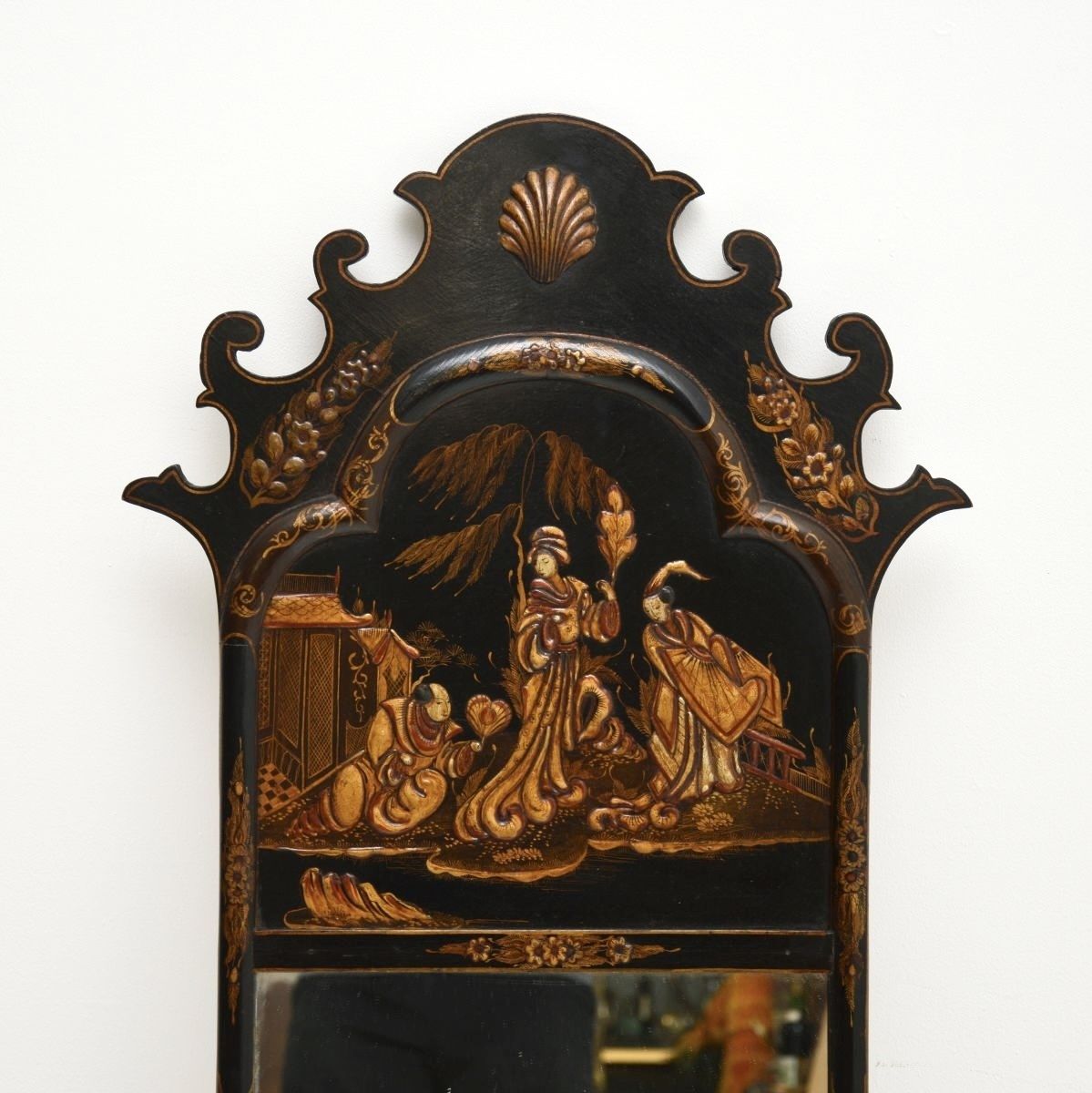 Antique Georgian Period Lacquered Chinoiserie Mirror photo for sale