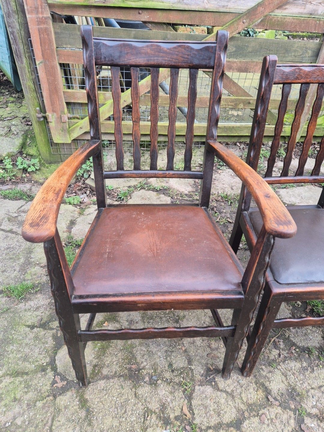 Set Of 6 Antique Oak Dining Chairs Including 2 Carvers photo furniture