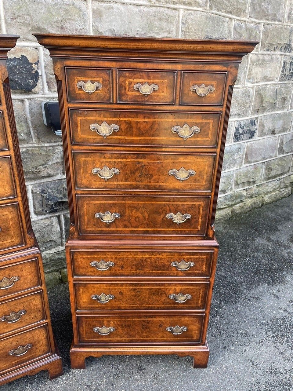 photo vinterior Pair Quality Inlaid Burr Walnut Tallboys