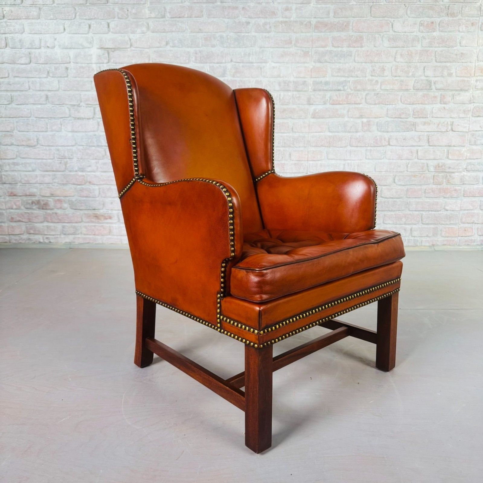 Neat Vintage Danish Leather Wingback Chair – Hand Dyed Tan Colour #A820 photo 985.0