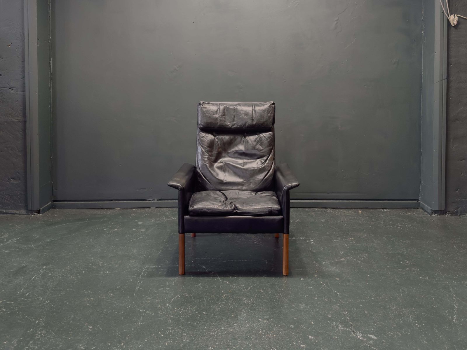 Hans Olsen Black Leather High Back Armchair photo furniture