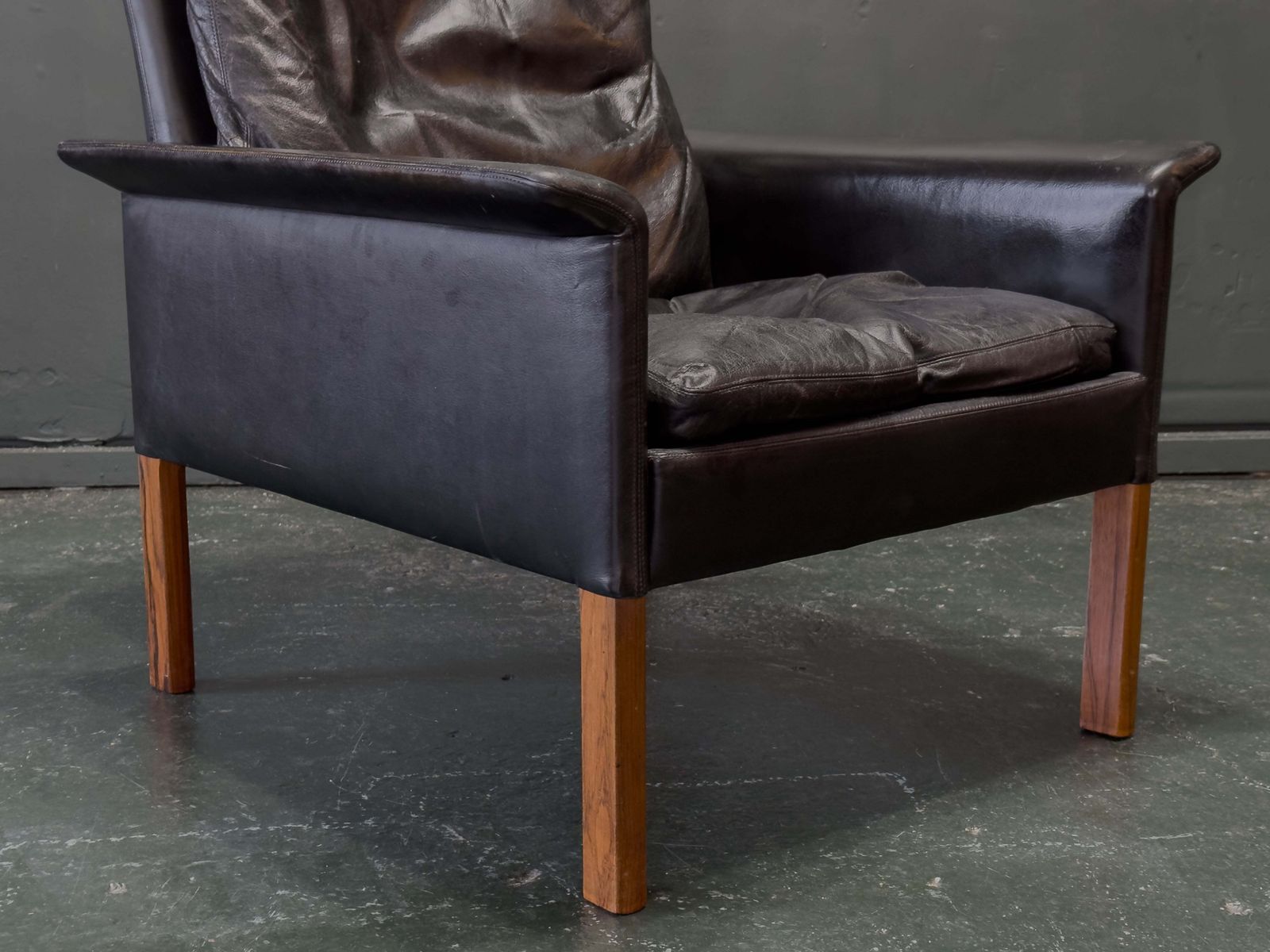 photo buy Hans Olsen Black Leather High Back Armchair