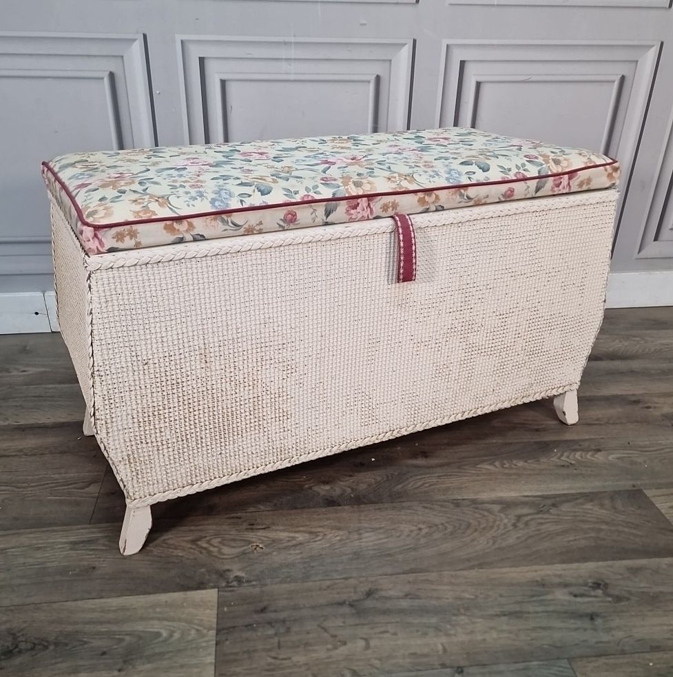 Vintage Ottoman Storage Chest Wicker Loom Style Blanket Box Retro Mcm Basket