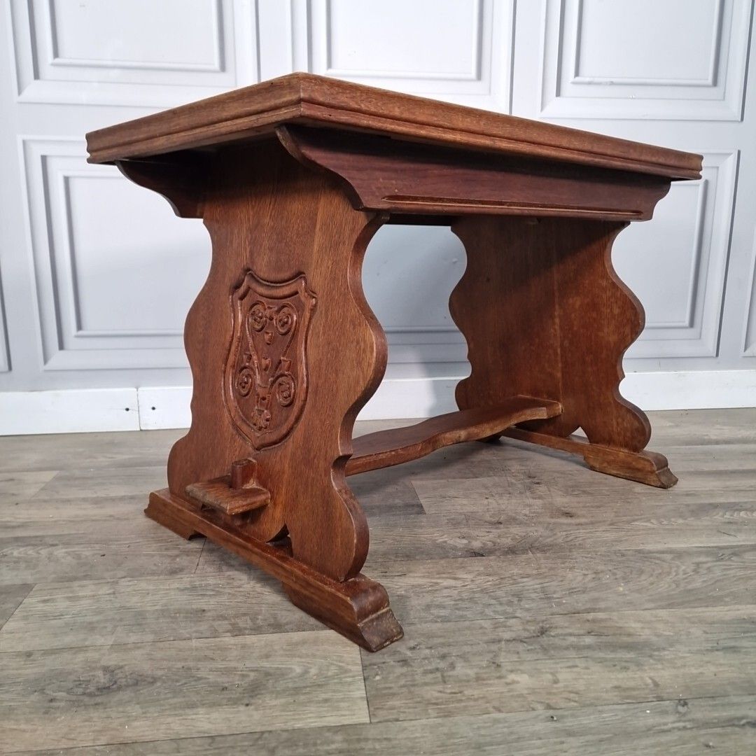 Antique Refectory Side Table Vintage Wooden Carved Arts & Crafts Coffee Wood photo furniture