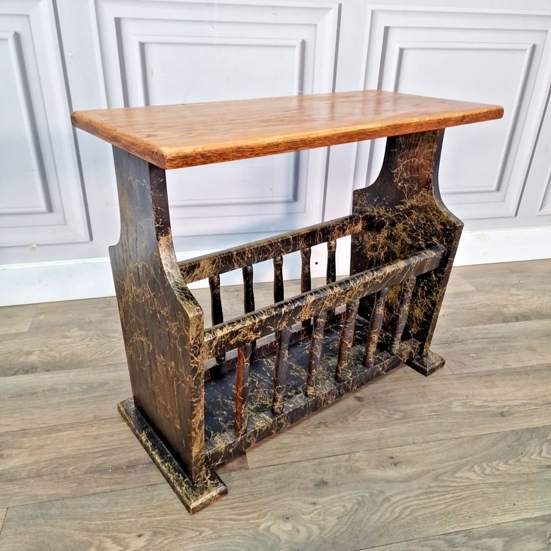 Vintage Magazine Rack Side Table – Veined Paint Marble Effect – Mid Century Wood
